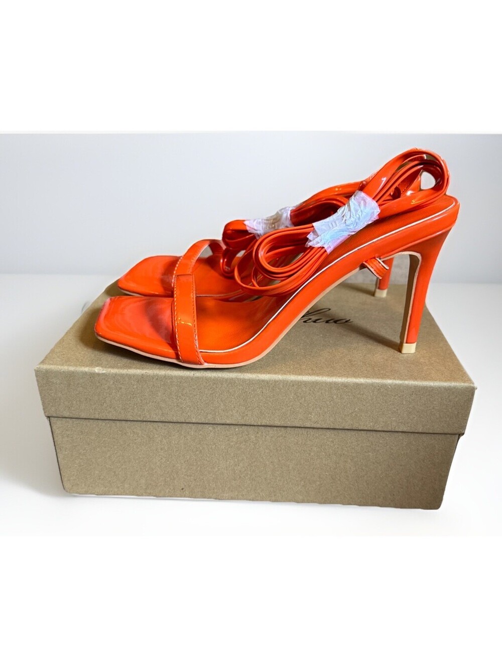 New GenShou Strappy Lace Up Gladiator Orange Party Stiletto Heels Size 7